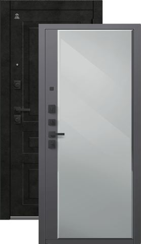 Теплая дверь входная Центурион С-114 зеркало (2026), 2 замка, 2 мм металл, (черный муар/графит кашемир+графит кашемир)