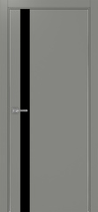 Дверь межкомнатная Оптима Порте Неаполь 211 (кромка алюминиевая с 2х сторон с врезкой под замок Морелли М1895 (М1885)), цвет серый, экошпон, стекло лакобель черное