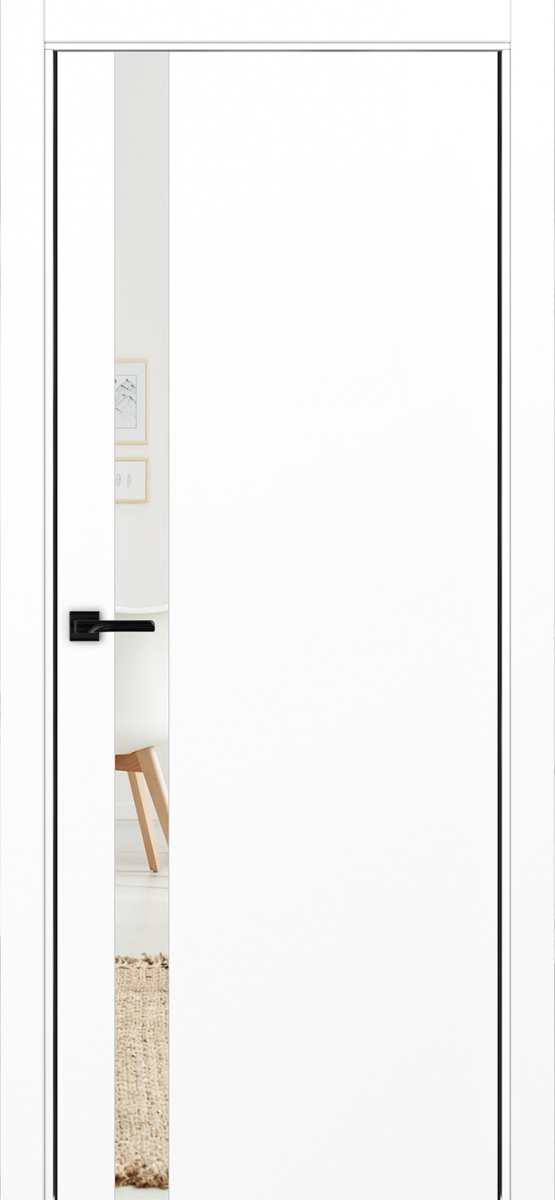Дверь межкомнатная Оптима Порте Неаполь 211 (кромка алюминиевая черная с 2х сторон с врезкой под замок Морелли М1895 (М1885)), цвет белый снежный, экошпон, зеркало