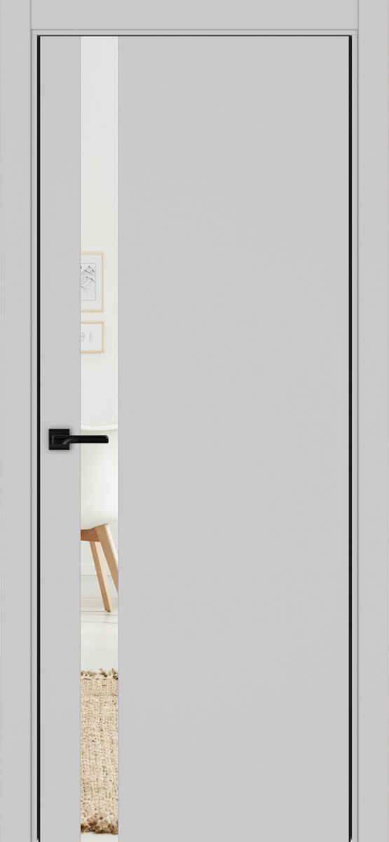 Дверь межкомнатная Оптима Порте Неаполь 211 (кромка алюминиевая черная с 2х сторон с врезкой под замок Морелли М1895 (М1885)), цвет пепельный, экошпон, зеркало