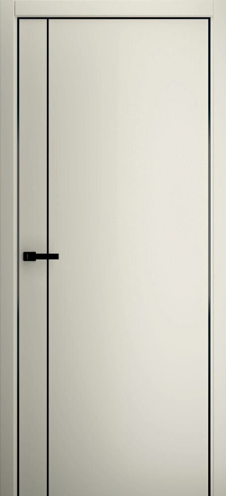 Дверь межкомнатная Альберо (Фрегат) Стиль Лайн-4 (кромка алюминиевая черная с 3х сторон, предустановлен замок черн. цв), цвет латте, эмаль, глухая