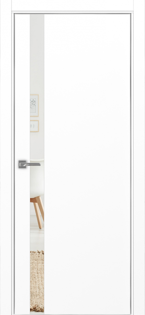 Дверь межкомнатная Оптима Порте Неаполь 211 (кромка алюминиевая с 4х сторон с врезкой под замок Морелли М1895 (М1885)), цвет белый снежный, экошпон, зеркало