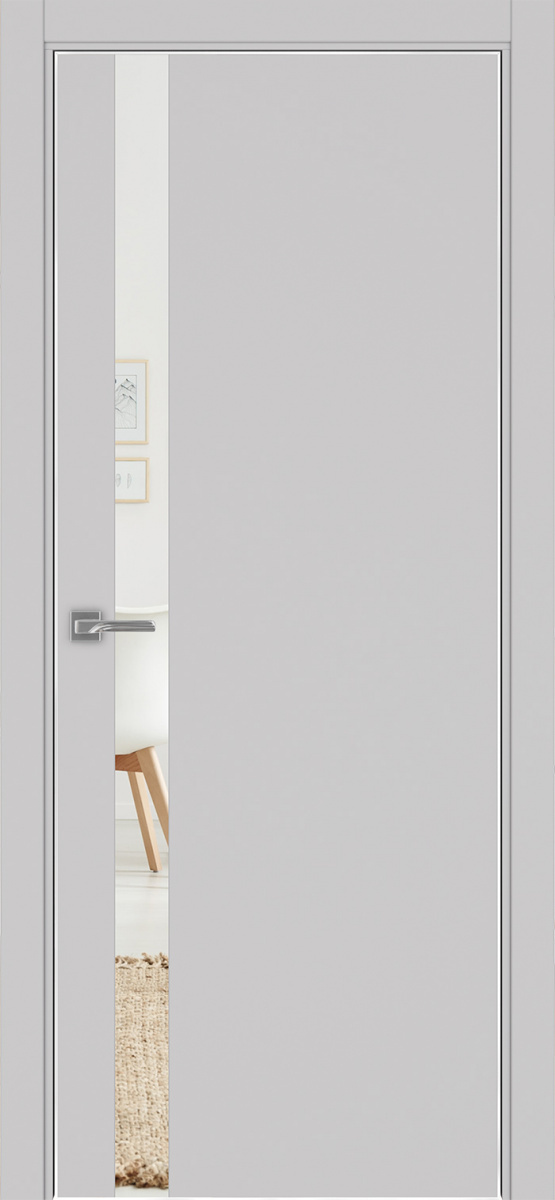 Дверь межкомнатная Оптима Порте Неаполь 211 (кромка алюминиевая с 4х сторон с врезкой под замок Морелли М1895 (М1885)), цвет пепельный, экошпон, зеркало