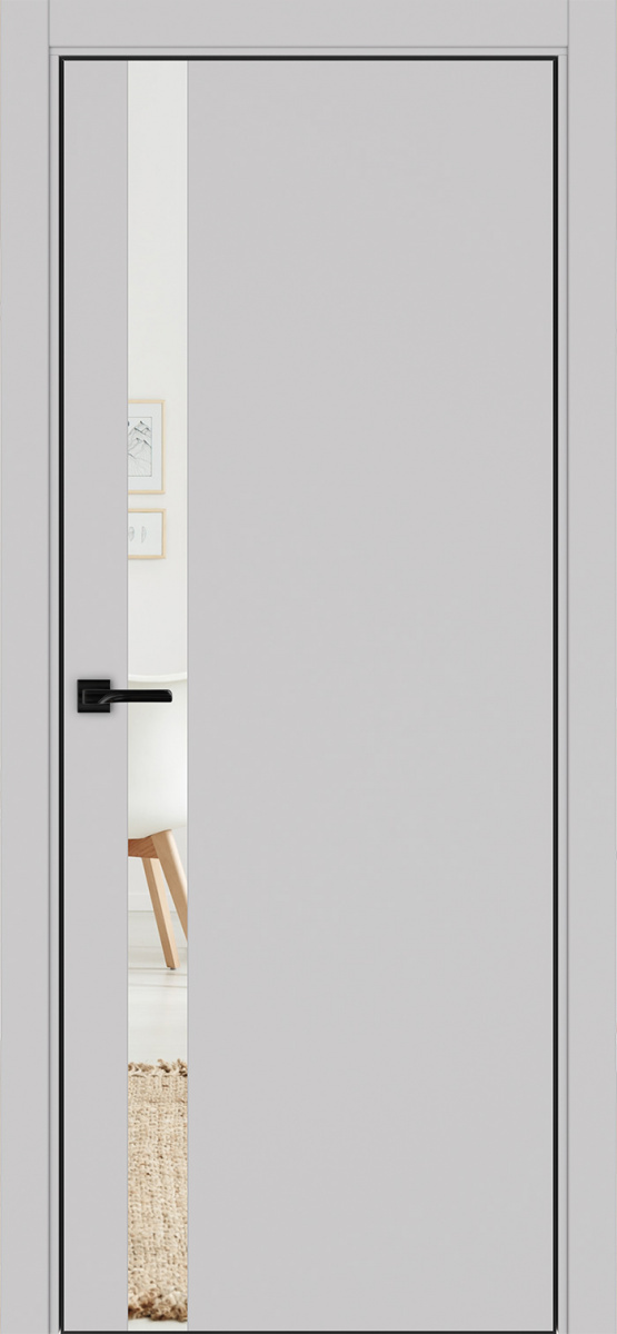 Дверь межкомнатная Оптима Порте Неаполь 211 (кромка алюминиевая черная с 4х сторон с врезкой под замок Морелли М1895 (М1885)), цвет пепельный, экошпон, зеркало