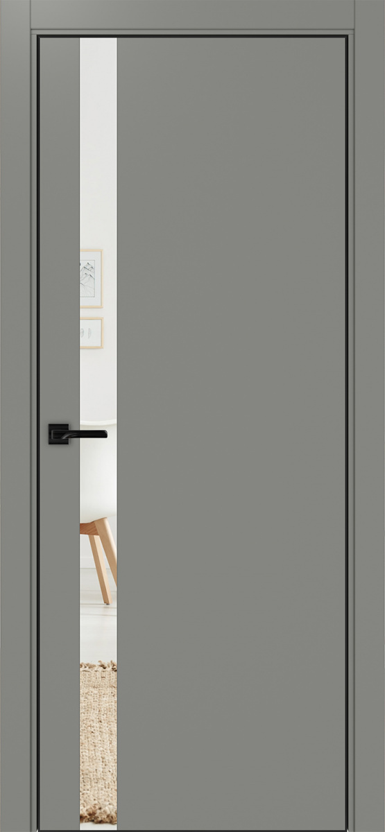 Дверь межкомнатная Оптима Порте Неаполь 211 (кромка алюминиевая черная с 4х сторон с врезкой под замок Морелли М1895 (М1885)), цвет серый, экошпон, зеркало