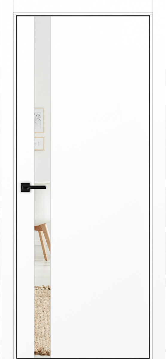 Дверь межкомнатная Оптима Порте Неаполь 211 (кромка алюминиевая черная с 4х сторон с врезкой под замок Морелли М1895 (М1885)), цвет белый снежный, экошпон, зеркало