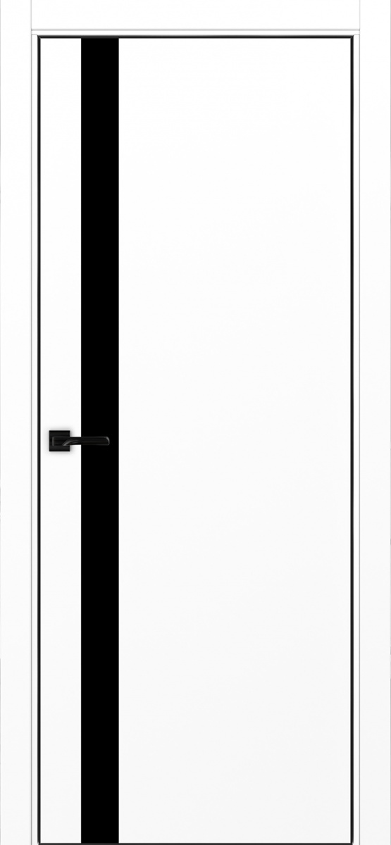 Дверь межкомнатная Оптима Порте Неаполь 211 (кромка алюминиевая черная с 4х сторон с врезкой под замок Морелли М1895 (М1885)), цвет белый снежный, экошпон, стекло лакобель черное