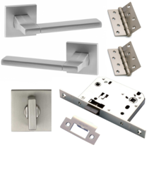 Комплект фурнитуры сантехнический SET 524-03 slim 2070PL 4BB MSN (ручка Пуэрто, защелка с/у Ренц, завертка Пуэрто, петли Ренц), цвет никель супер матовый (гарантия - 8 лет на ручку, 12 месяцев на остальную фурнитуру)