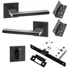 Комплект фурнитуры сантехнический SET 524-03 slim 2070PL 4BB Black (ручка Пуэрто, защелка с/у Ренц, завертка Пуэрто, петли Ренц), цвет черный (гарантия - 8 лет на ручку, 12 месяцев на остальную фурнитуру)