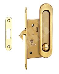 Ручка овал для раздвижных дверей с замком Тикс INSDH-BK 501 SG (цена за комплект), цвет латунь матовая (гарантия - 12 месяцев)