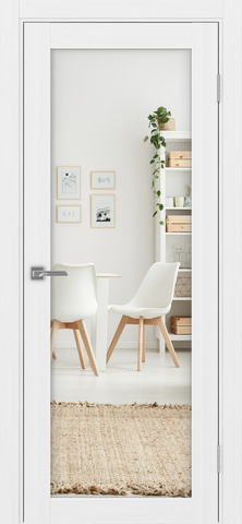 Дверь межкомнатная Оптима Порте Турин 501.2 (зеркало одностороннее), цвет белый лед, экошпон, зеркало