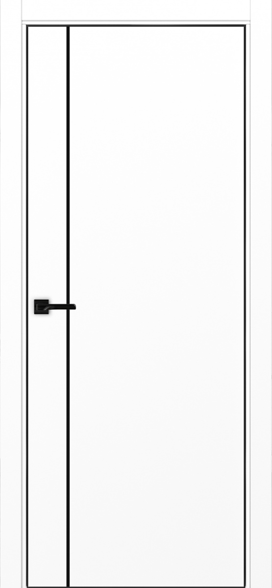 Дверь межкомнатная Оптима Порте Неаполь 204 молдинг SB (кромка алюминиевая черная с 4х сторон с врезкой под замок Морелли М1895 (М1885)), цвет белый снежный, экошпон, глухая
