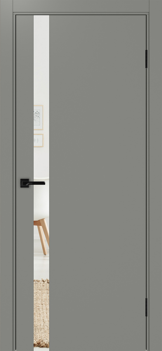Дверь межкомнатная Оптима Порте Неаполь 211 (кромка ПВХ черная с 4х сторон с врезкой под замок Морелли М1895 (М1885)), цвет серый, экошпон, зеркало
