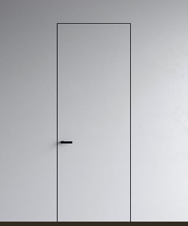 Дверь межкомнатная Двери регионов Инвизибл Стандарт (прямое открывание, кромка алюминиевая хром с 4х сторон, с врезкой под замок Вантаж MC 96/MC85 и скрытые петли AGB 2.0), цвет белый, под покраску, глухая