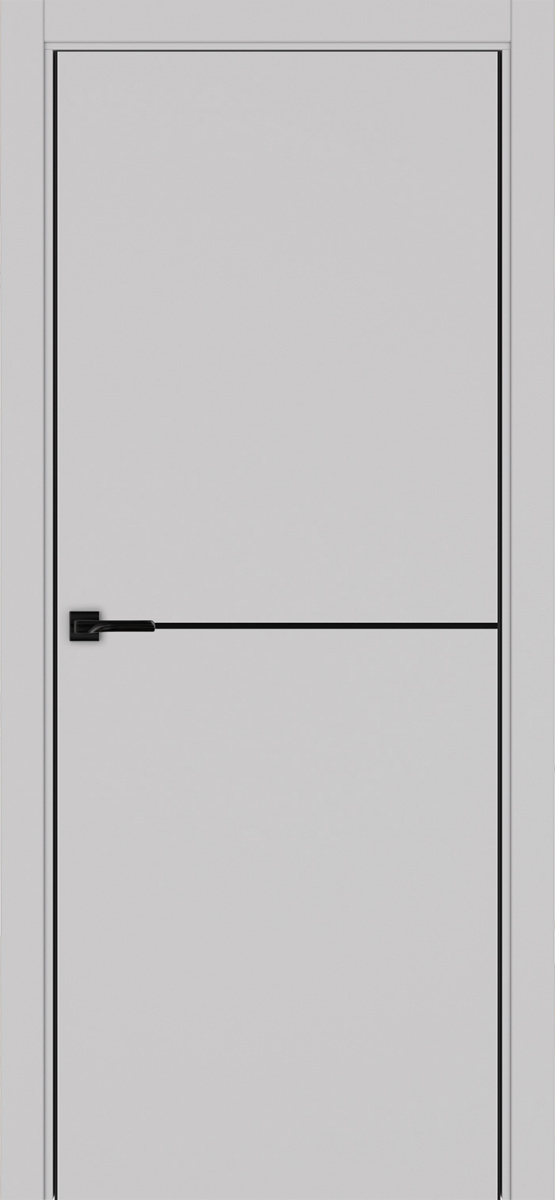 Дверь межкомнатная Оптима Порте Неаполь 202 молдинг SB (кромка алюминиевая черная с 2х сторон с врезкой под замок Морелли М1895 (М1885)), цвет пепельный, экошпон, глухая
