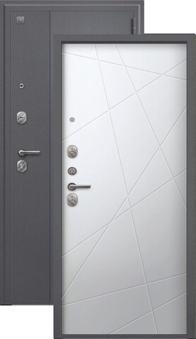 Дверь входная Сезам А-03 (2026), 2 замка, 1 мм металл, (серый букле+белый кашемир)