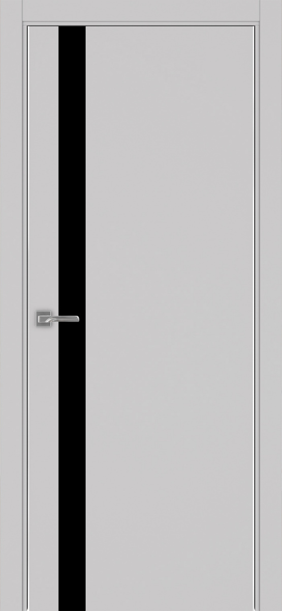 Дверь межкомнатная Оптима Порте Неаполь 211 (кромка алюминиевая с 2х сторон с врезкой под замок Морелли М1895 (М1885)), цвет пепельный, экошпон, стекло лакобель черное