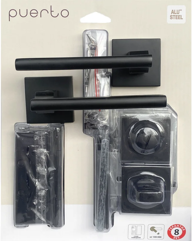 Комплект фурнитуры сантехнический Пуэрто SET 514-03 2070PL 2S Black (ручка, защелка с/у, завертка, петли безВР), цвет черный (гарантия - 8 лет на ручку, 6 месяцев на остальную фурнитуру)