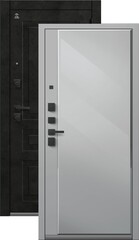 Теплая дверь входная Центурион С-114 зеркало (2026), 2 замка, 2 мм металл, (черный муар/темный бетон+сильвер кашемир)