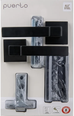 Комплект фурнитуры межкомнатный Пуэрто SET 521-03 5-45PL 2S Black (ручка, защелка м/к, петли безВР), цвет черный (гарантия - 8 лет на ручку, 6 месяцев на остальную фурнитуру)