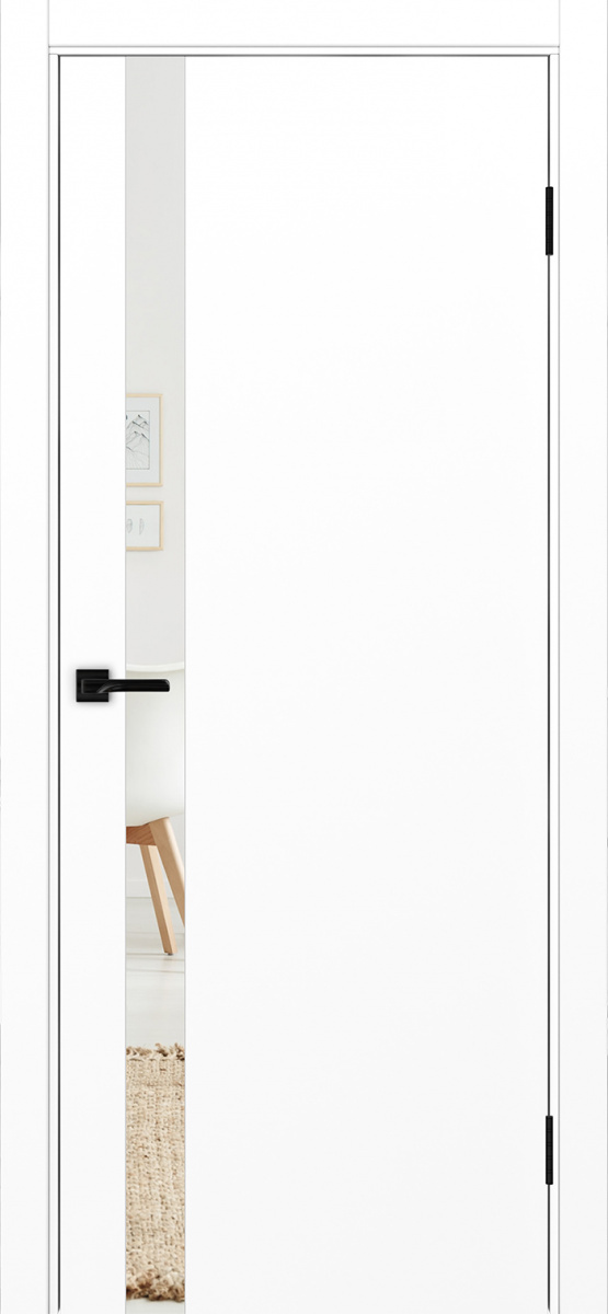 Дверь межкомнатная Оптима Порте Неаполь 211 (кромка ПВХ черная с 4х сторон с врезкой под замок Морелли М1895 (М1885)), цвет белый снежный, экошпон, зеркало