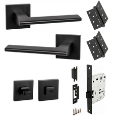 Комплект фурнитуры сантехнический SET K.JS51.MARCO (MARCO JS) P72-50 4BB Black (ручка Аякс, защелка с/у Фуаро, завертка Аякс, петли Фуаро), цвет черный (гарантия - 12 месяцев)