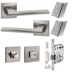 Комплект фурнитуры сантехнический SET K.JS51.MARCO (MARCO JS) P72-50 4BB SN (ручка Аякс, защелка с/у Фуаро, завертка Аякс, петли Фуаро), цвет никель матовый (гарантия - 12 месяцев)