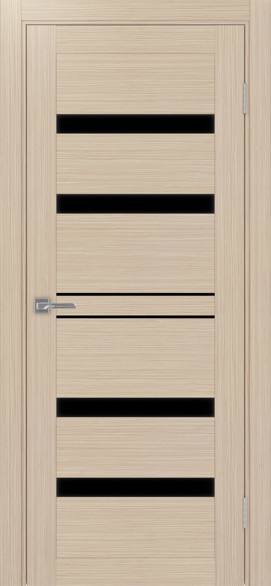 Дверь межкомнатная Оптима Порте Турин 561.12, цвет беленый дуб, экошпон, стекло лакобель черное